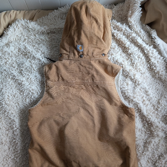 Medium Carhartt Sherpa-Lined Hooded Work Vest - Tan - Picture 5 of 9